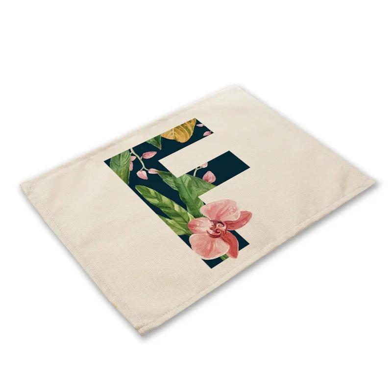 30x45cm Alphabet Letters Linen Kitchen Placemat Botanical Plant Green Tropical Leaves Dining Table Mats Coaster Pad
