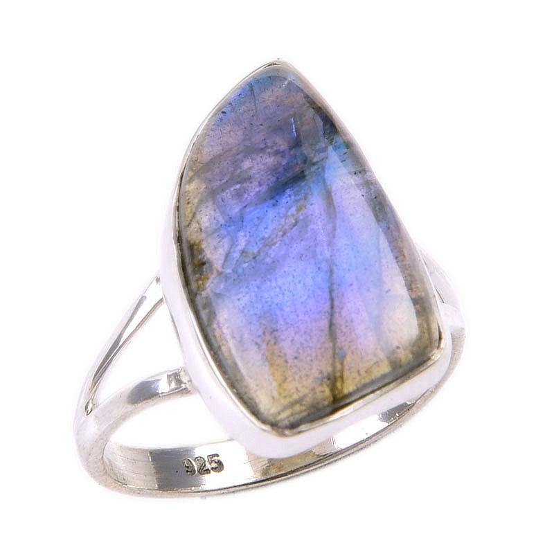 Natural Labradorite Gemstone 925 Solid Sterling Silver Jewelry Ring Size 6 W0O68