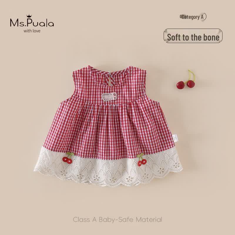 MS.PUALA Baby Girls Gingham Cotton Sleeveless Dress 90 cm