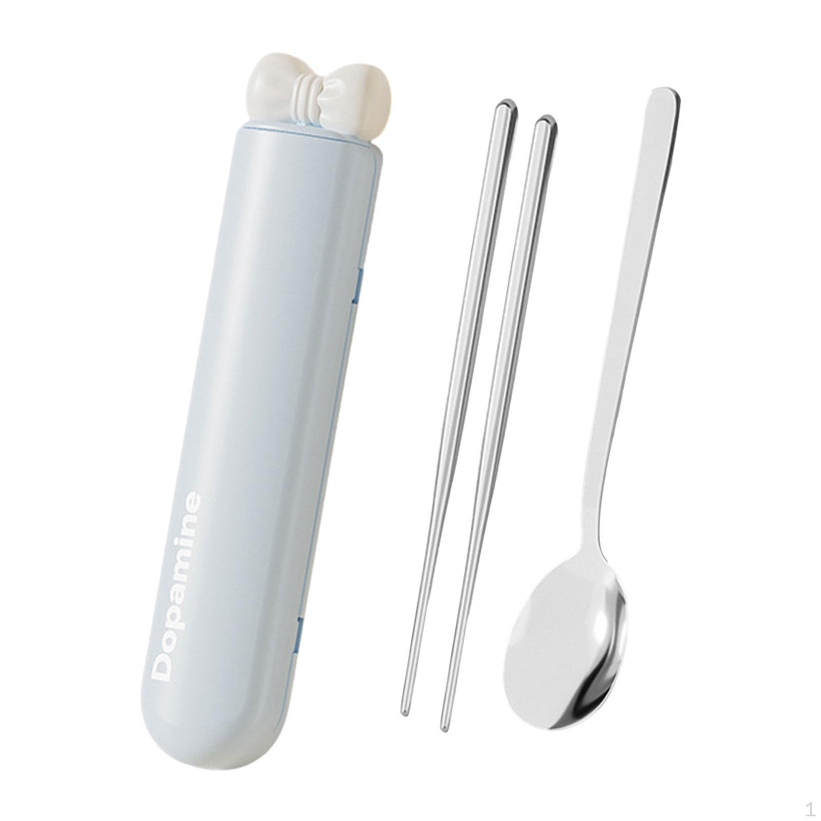 

3 Piece Spoon And Chopstick Set Stainless Steel Cutlery with Box Easy to Clean for Students Blue 3 Pieces