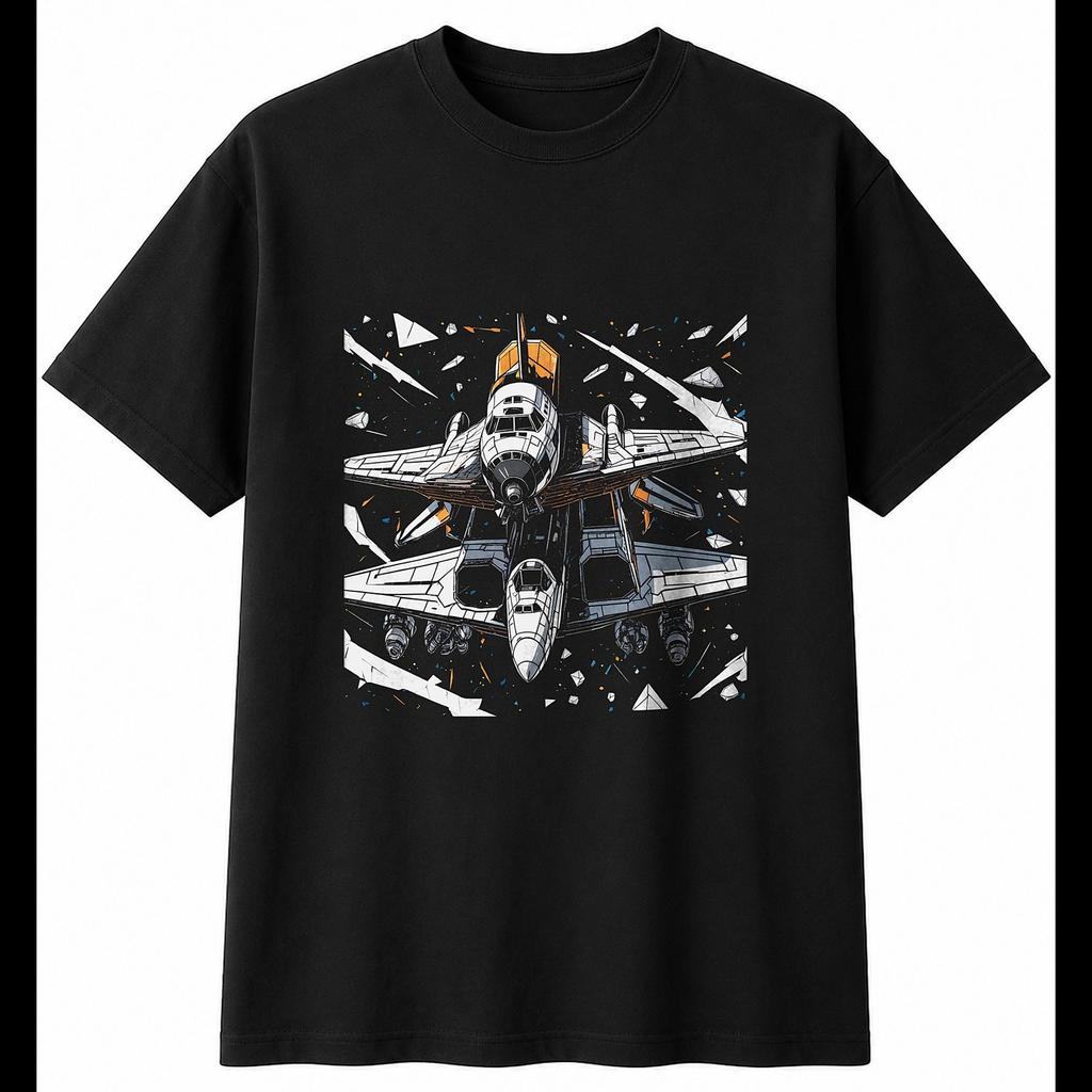 Graphic Space Shuttle Shattered Mens T-Shirt Black 100% Cotton Astronomy Printed