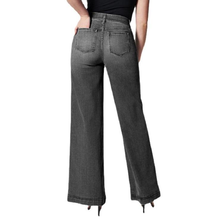 Women Stretch Denim Jeans High Waist Elastic Wide Leg Trousers Casual Long Pants Ladies
