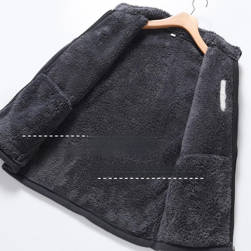 Autumn Winter Fleece Jacket For Men Thickened Loose Fit Stand Collar Cardigan Fleece Top Sweatshirt For Middle-Aged Dads