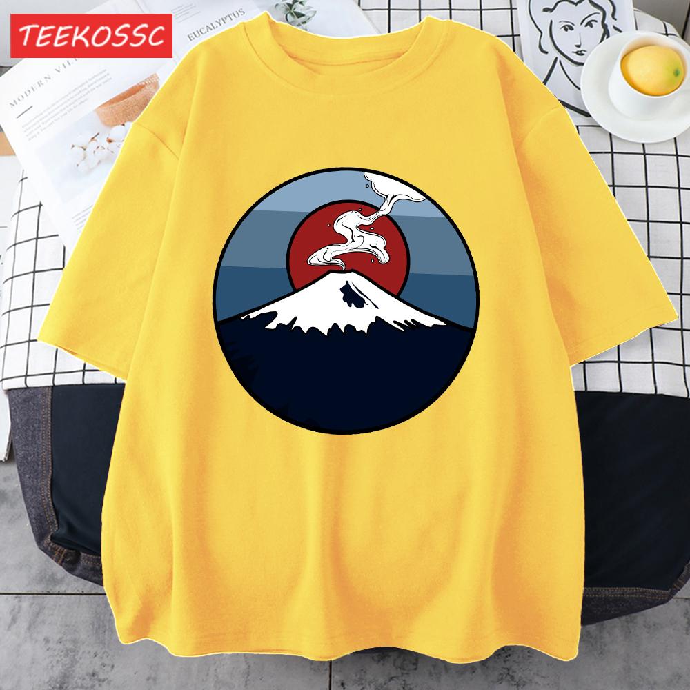 Fuji Volcano Japan Mount Fuji Men Retro T Shirt Casual Loose TShirt Trendy Cotton Clothing Summer Unisex Crewneck Short Sleeve