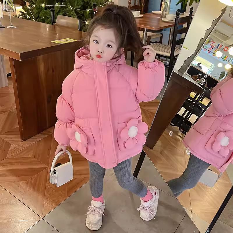 2024 Winter Baby Girl Stylish Cotton Mid-Length Padded Jacket