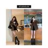 Cowhide~ Grape Mom Same Belt Buckle Knight Boots Women's Leather Round Head Thick Sole Versatile Boots Medium Tube Martin Boots
