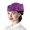 Felt Turban Hat Vintage Rhinestone Flower Church Beret Hats Women Stewardess Party Cosplay Cap Costume Accessory