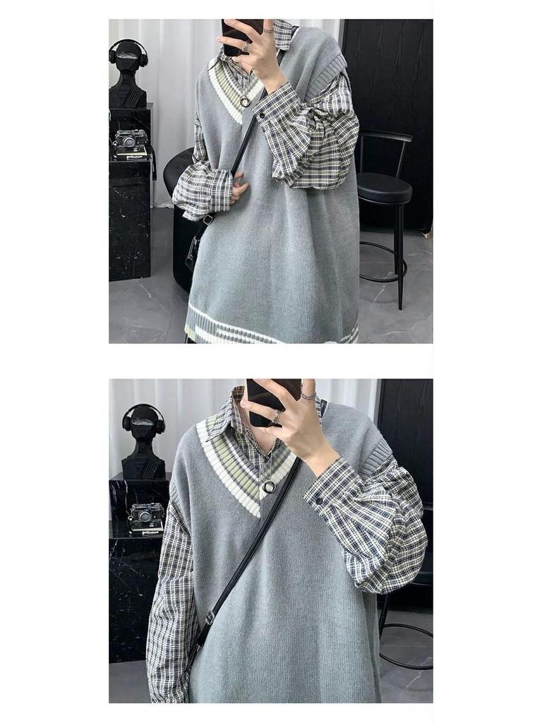 Men's College-Style Wool Sweater Vest: Trendy, Artistic, and Sleeveless for Autumn and Winter