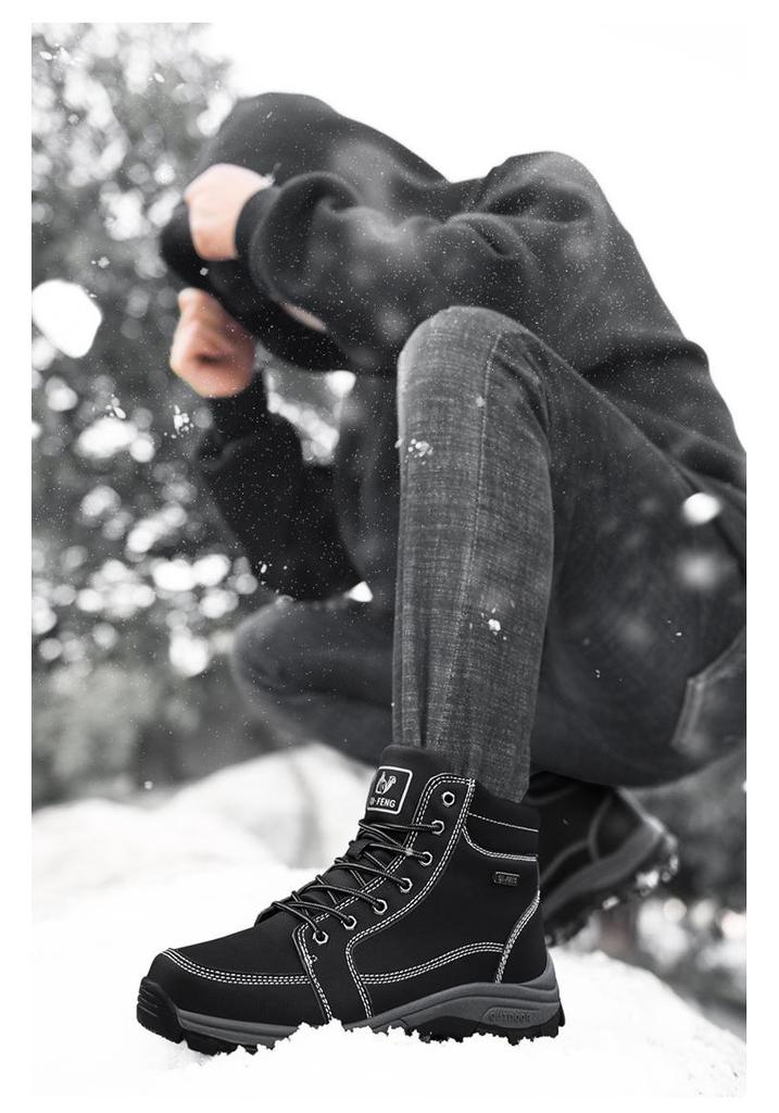 Men's Waterproof Non-Slip High-Top Hiking & Travel Shoes - Versatile, Outdoor, Plus Size, Velvet-Lined.