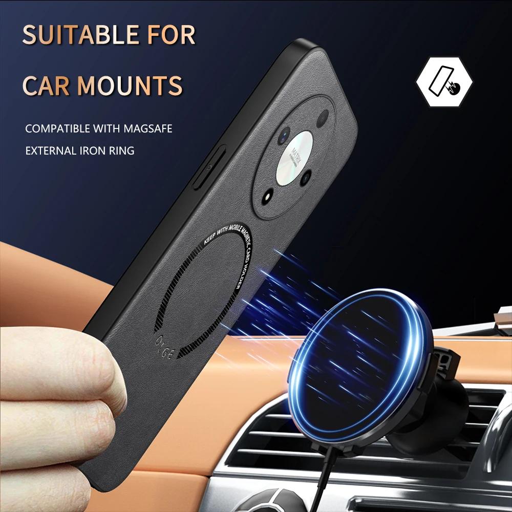 For Honor X9B Fine Hole PU Cow Pattern Leather Outer Magnetic Ring Soft Edge Anti-Drop Anti-Fingerprint Phone Case