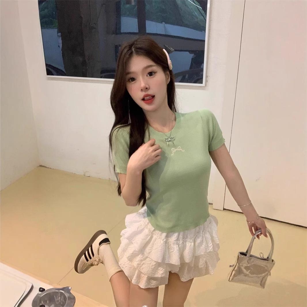 

Mint Green Shoulder Bow Short Sleeve T-Shirt - Women s Spring 2025 Dopamine Collection, Unique and Exquisite Design. One Size [Premium Version]