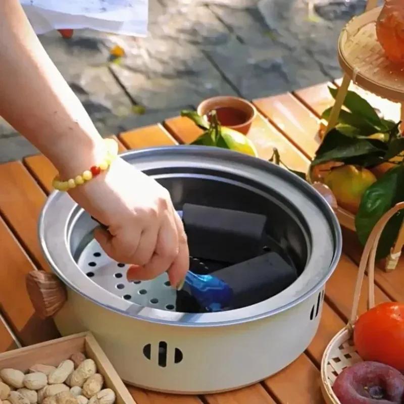 Multifunction BBQ Grill Outdoor Camping Barbecue Stove Home Charcoal Round NonStick Grill Portable Picnic Cooking Accessory