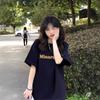 Cotton Navy Blue Letter Short-sleeved T-shirt Women's New Summer Loose Design Niche Trendy Top