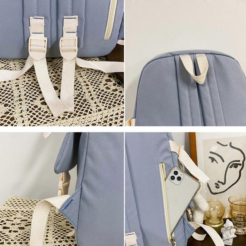 Japanese Style Cartoon Schoolbag Double Shoulder Bag with Zippers and Pockets  White