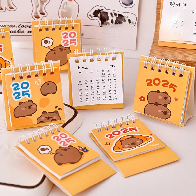 2025 Cute Cartoon Small Desk Calendar Creative Office Desktop Calendar Dual Daily Mini Memo Calendar Learning Planner