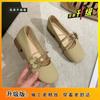Retro Mary Jane shoes for women's summer wear 2025 new French soft-soled mid-heeled beanie shoes, small leather shoes for pregnant women