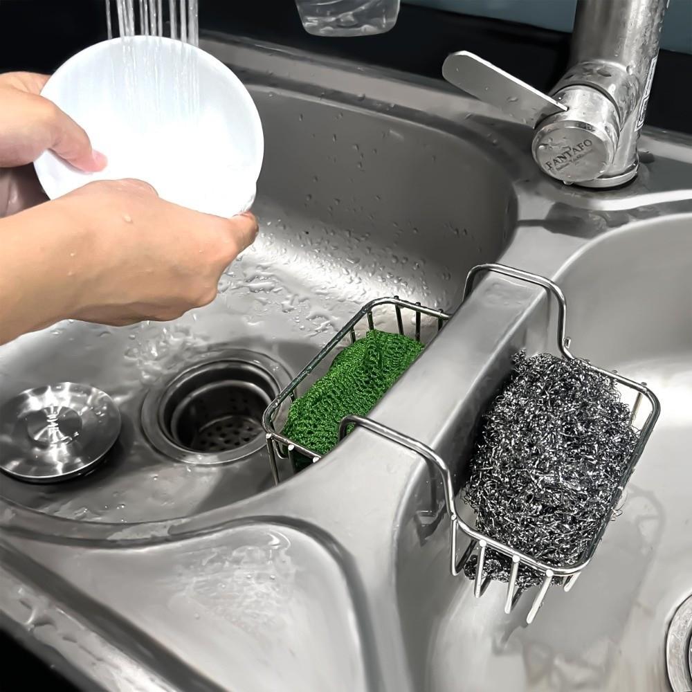 Stainless Steel Sink Organizer Heavy Duty Dish Brush Holder Drainer Rack Countertop Storage