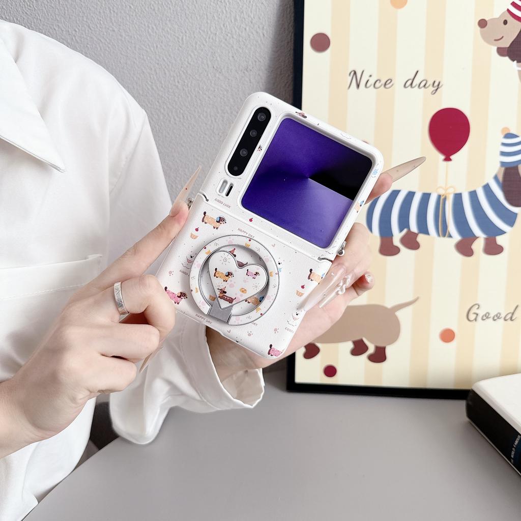 Applicable To Huawei PuraX Folding Screen Mobile Phone Case Magnetic Dachshund Dog Pocket1 Bracket Portable Rope  Hard Case