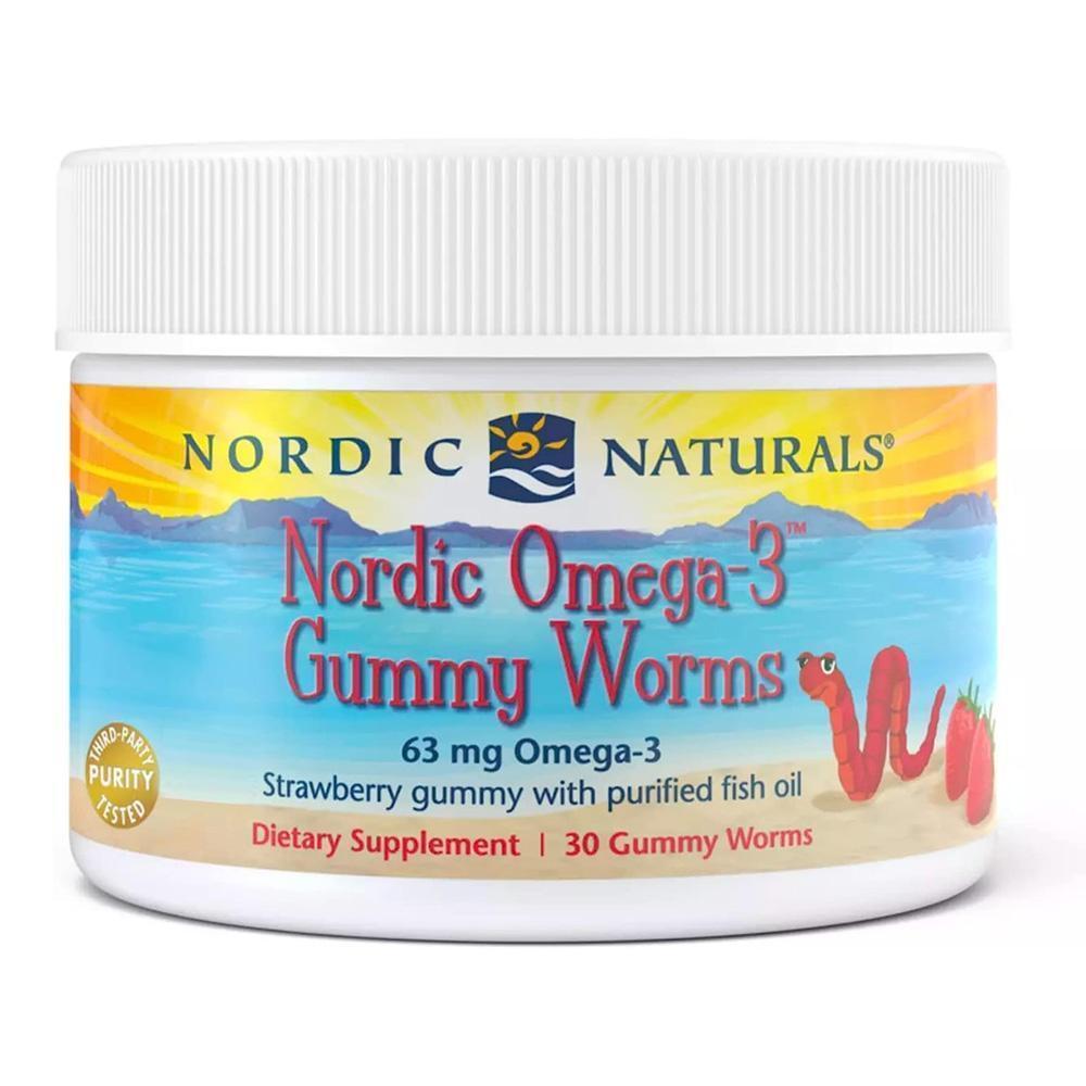 

Nordic Omega-3 Gummy Worms 63 mg EPA & DHA 51 Strawberry Taste, 30 Gummy Worms