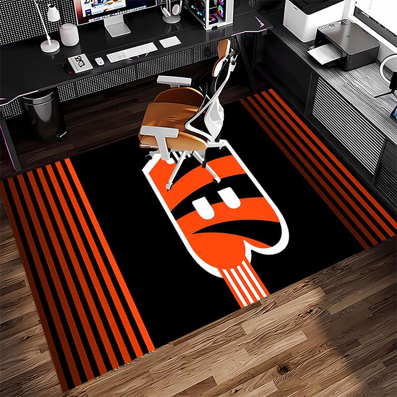 1pc Cincinnati Bengals LOGO Print Area Rug - Soft,Washable Non-Slip Indoor Mat for Office Chairs,Living Room,Home Office Decorative Rug