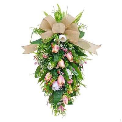Artificial Tulips Teardrop Wreath Summer Mother's Day Gift Hanging Decorative Garland Floral