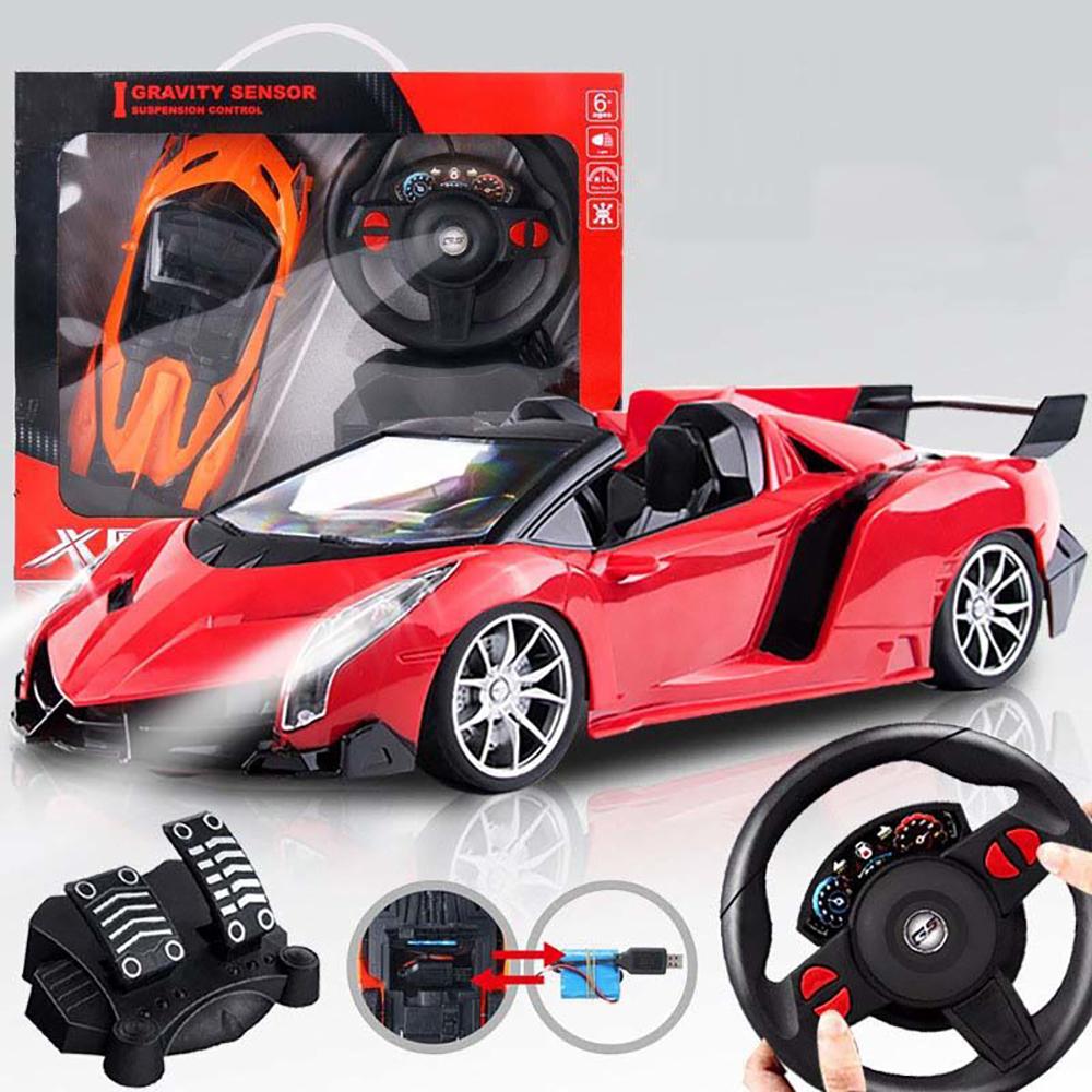 2025 1:12 Steering Wheel Gravity Remote Control Car With Foot Four-way Charging Remote Control Robot Children s Toys Racing car красный
