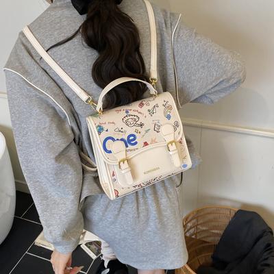 Korean Version of College Style Cute Cartoon Printed Handbag Women 2025 New Fashion Casual Backpack Student Schoolbag