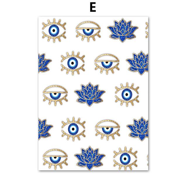 Paintings for Interior Abstract Evil Eyes Lotus Canvas Wall Art Gold Blue Posters and Prints for Living Room No Frame