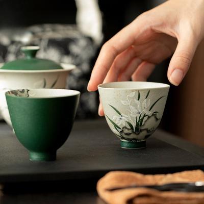 Antyczna ręcznie malowana ceramiczna filiżanka do herbaty z orchideą, zestaw do herbaty Kung Fu, domowa filiżanka do herbaty, pojedyncza filiżanka do herbaty