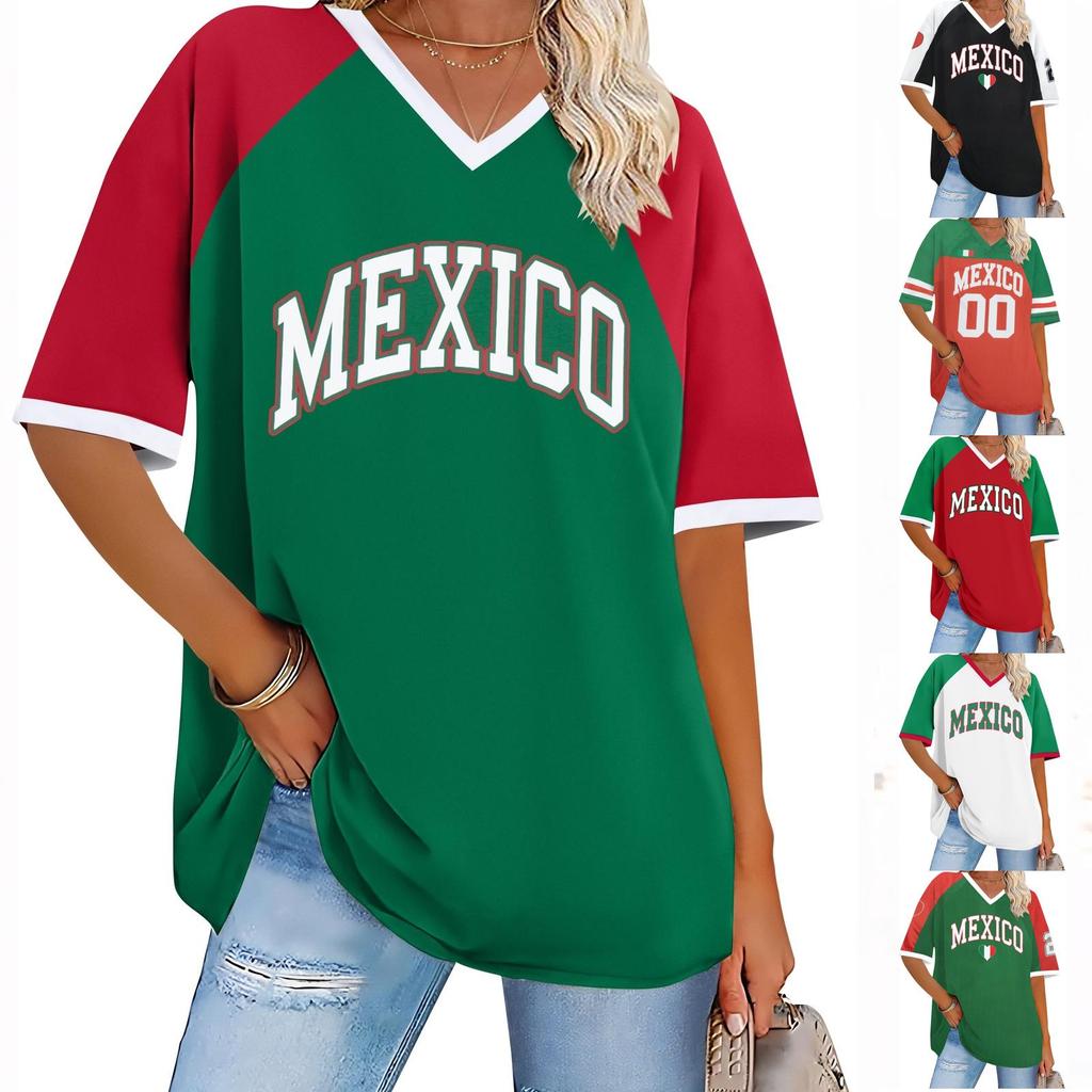 Women's Casual Short Sleeve V Neck T Shirt with Letter Print Relaxed Fit Lightweight Summer Top for Vacation and Everyday Wear