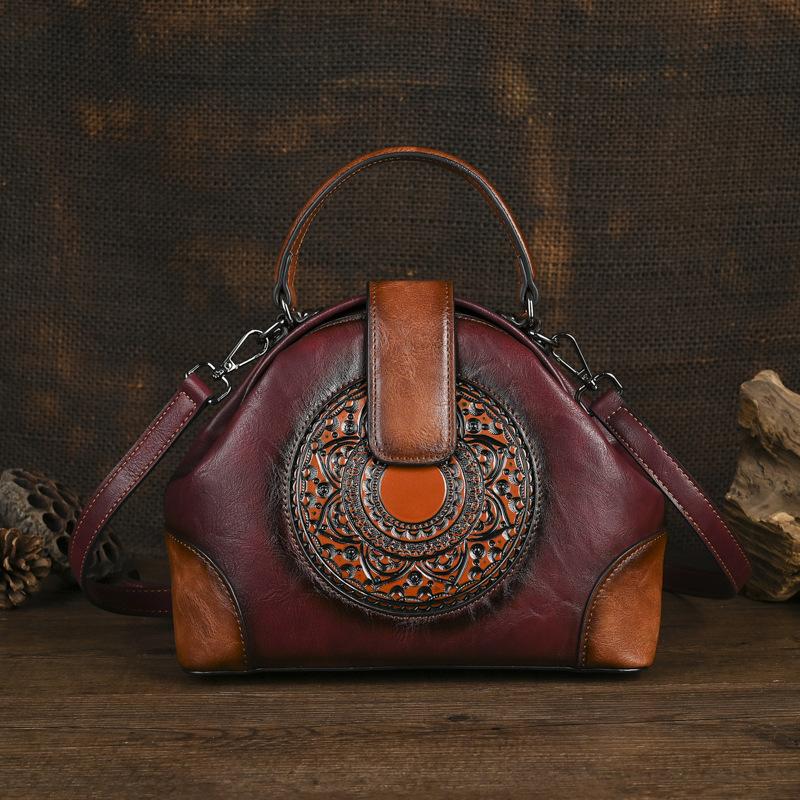 

Johnature Винтажные сумки через плечо с тиснением в виде тотема для женщин, большая вместимость, универсальная сумка бордовый