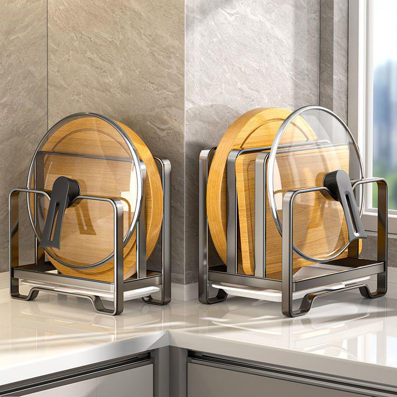 Estante de Almacenamiento Multifuncional para Encimera de Cocina: Organizador de Tapas de Ollas y Tablas de Cortar