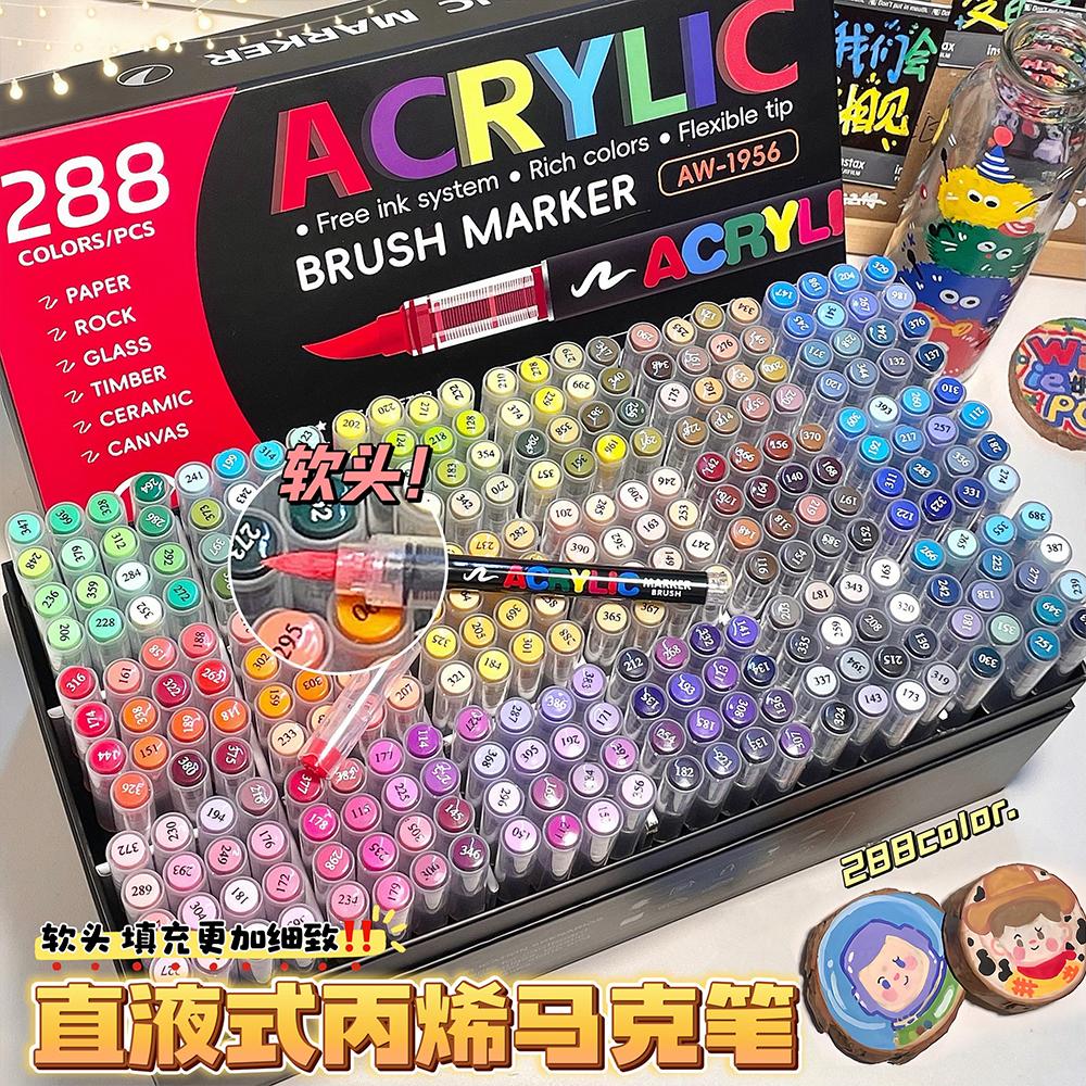 12-288 Colors Acrylic Paint Pen Marker Brush Tip Paint Marker For Rock Painting Wood Canvas Stone Christmas Gift DIY Craft