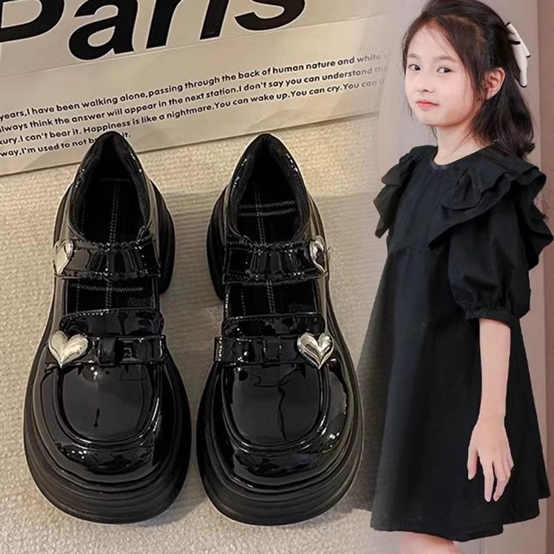 Girls' small leather shoes 2025 spring and autumn new middle-aged and older children's soft-soled black princess shoes, little girl children's pe