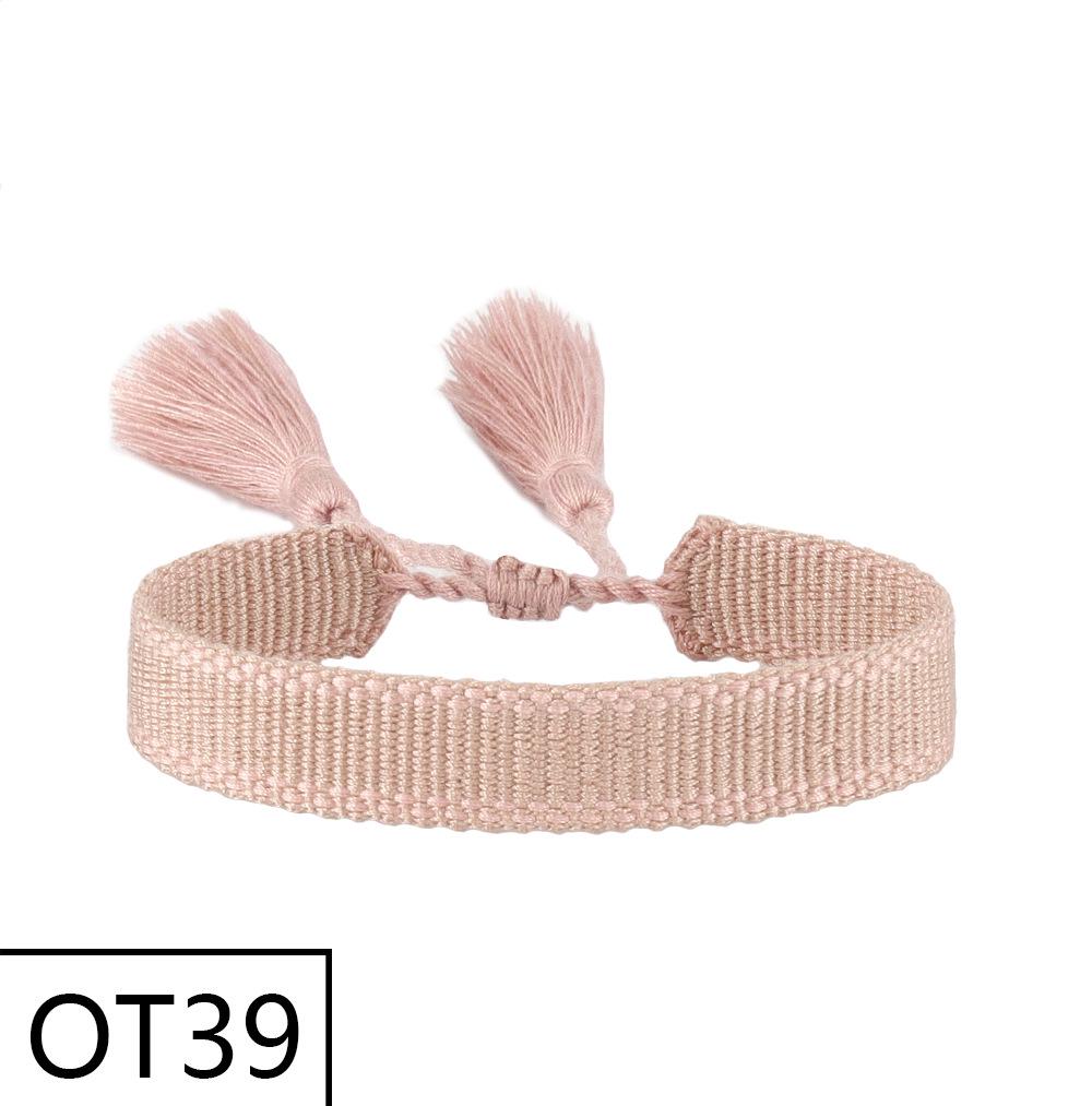 European & American Style Woven Bracelet - Solid Color, 1.3cm, Handmade Tassel, Fashionable Polyester Hand Rope for Women