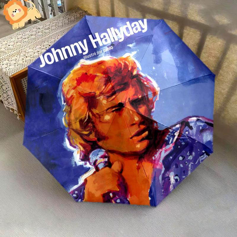 1pc Johnny Hallyday pattern Umbrella Portable Folding Umbrella Iron Frame Hole Bone Structure Outdoor Home Umbrella
