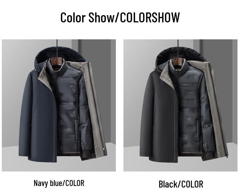 Men's Windproof Winter Down Jacket with Detachable Liner - Middle-Aged Business Style