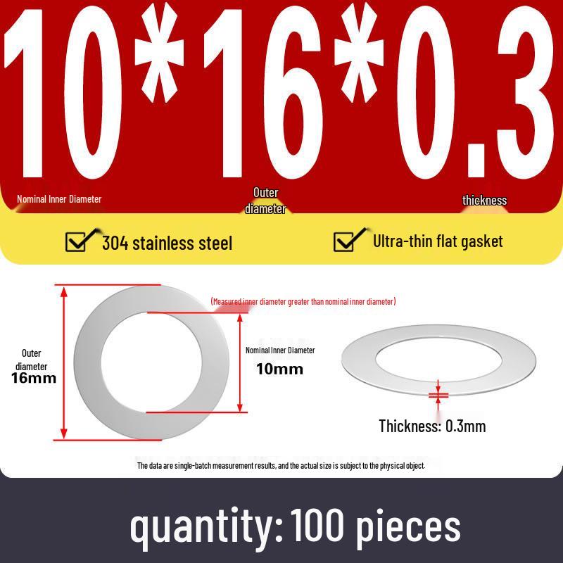 Plochá podložka z nerezové oceli 304 pro nastavení vůle hřídele (0,1/0,2/0,3 mm)