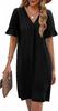 Women's V-Neck Flared Sleeve Medium and Long Pocket Short Sleeve Dress