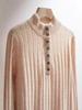 2025 A/W Women's Cashmere Turtleneck Sweater - Buttoned Striped Knit Outerwear