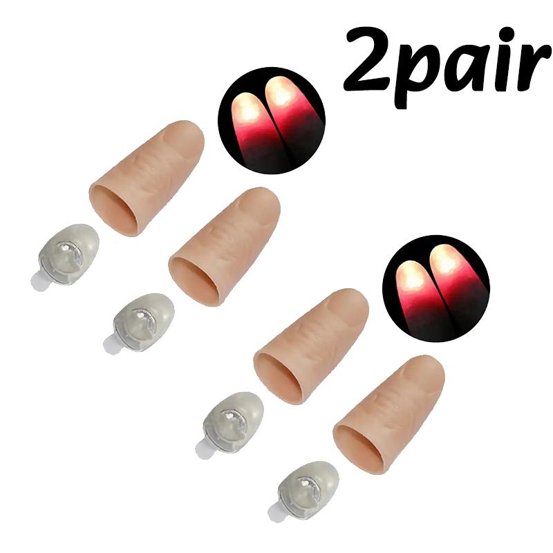 1/2/4pair Thumb Tip Finger Fake Magic Trick Funny Flashing Fingers Funny Prank Party Magician Accessories LED Glow Festival Gift