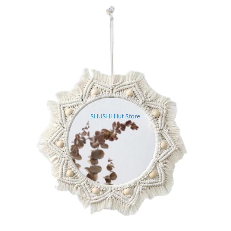 

Hanging Wall Mirror Woven Macrame Tassel Mirror Handmade Makeup Mirrors Ornament D57B