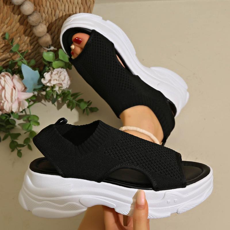 Fashion 2025 New Women Sandals High Heel Flying Weave Slope Heel Thick Sole Women Sandals Summer Fish-mouth Knitted Sports Shoes Women