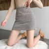 Nouă, toamnă iarnă, elegantă, fustă înfășurată cu picior de gală, fuste din lână, carouri, talie înaltă, mini rochie de modă coreeană.