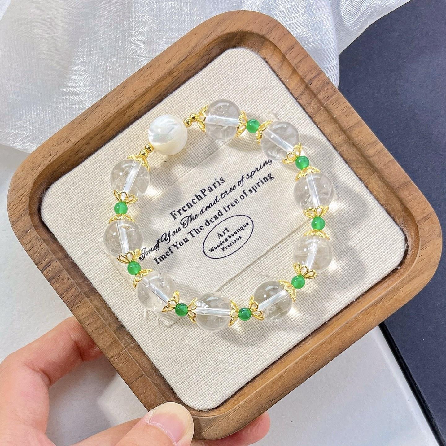 12Mm Retro Natural Shell Chalcedony White Crystal Design Bracelet Bracelet