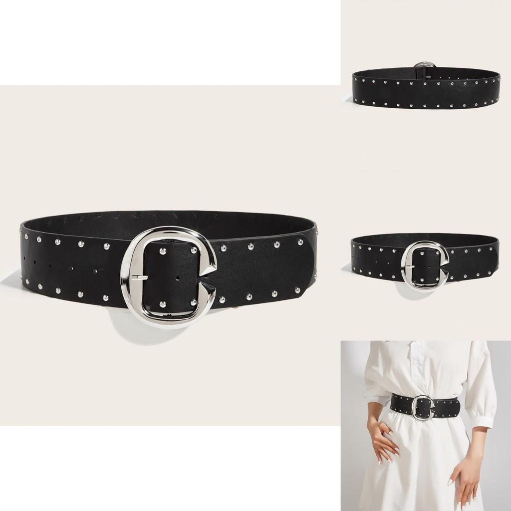 Style Rivet Leather Belt With Metal Buckle For Street Fashion And Casual Wear