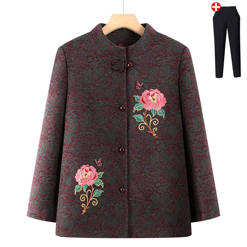Grandma's Spring/Autumn Embroidered Tang Suit Jacket for Middle-Aged Women