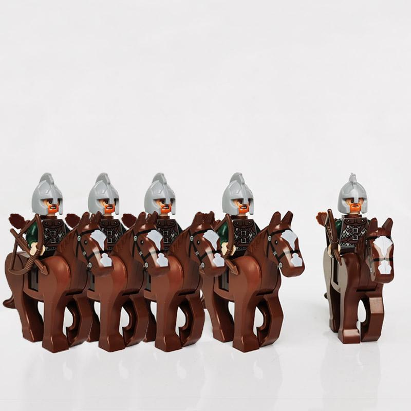 5 Sets Mittelalterliche Burg Ritter Dunkler Sauron Schlacht Fünf Heere König von Rohan Römischer Soldat mit Pferdefigur Bausteine Kinderspielzeug