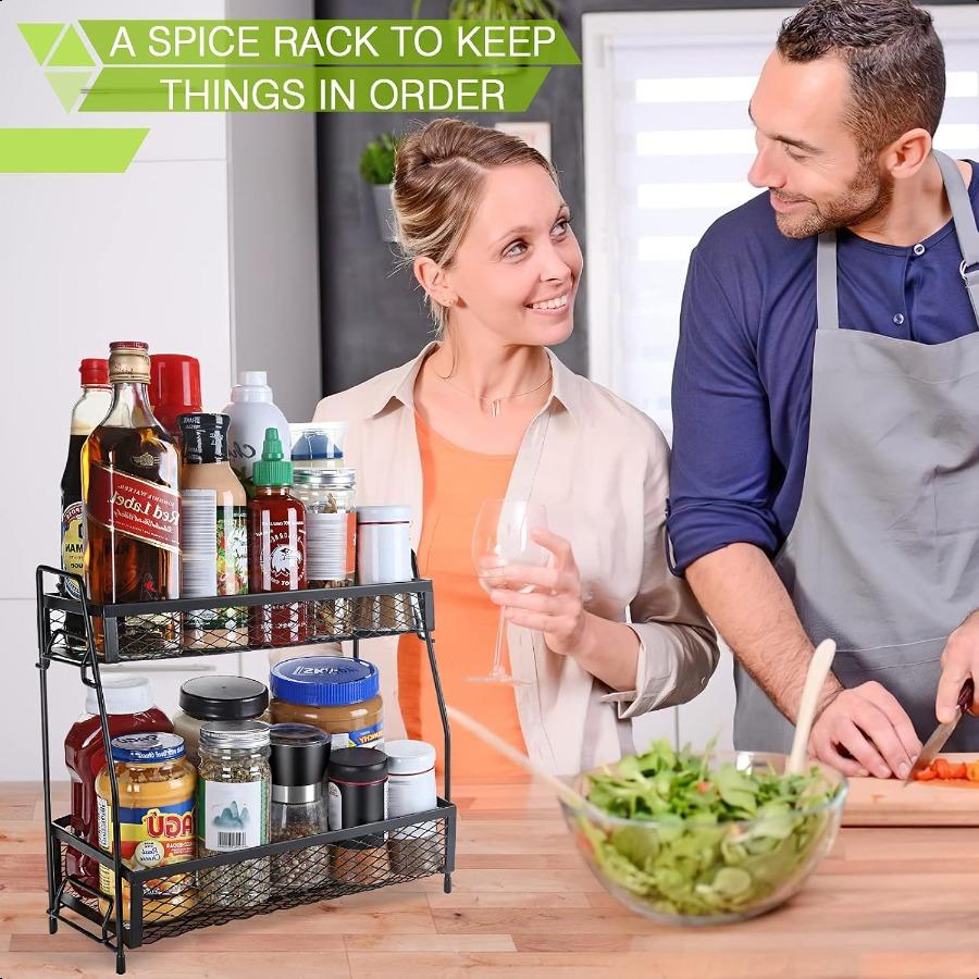 

Органайзер для специй для столешницы 2-ярусный металлический складной нескользящий органайзер для столешницы Подставка для специй для кухни ванной United States