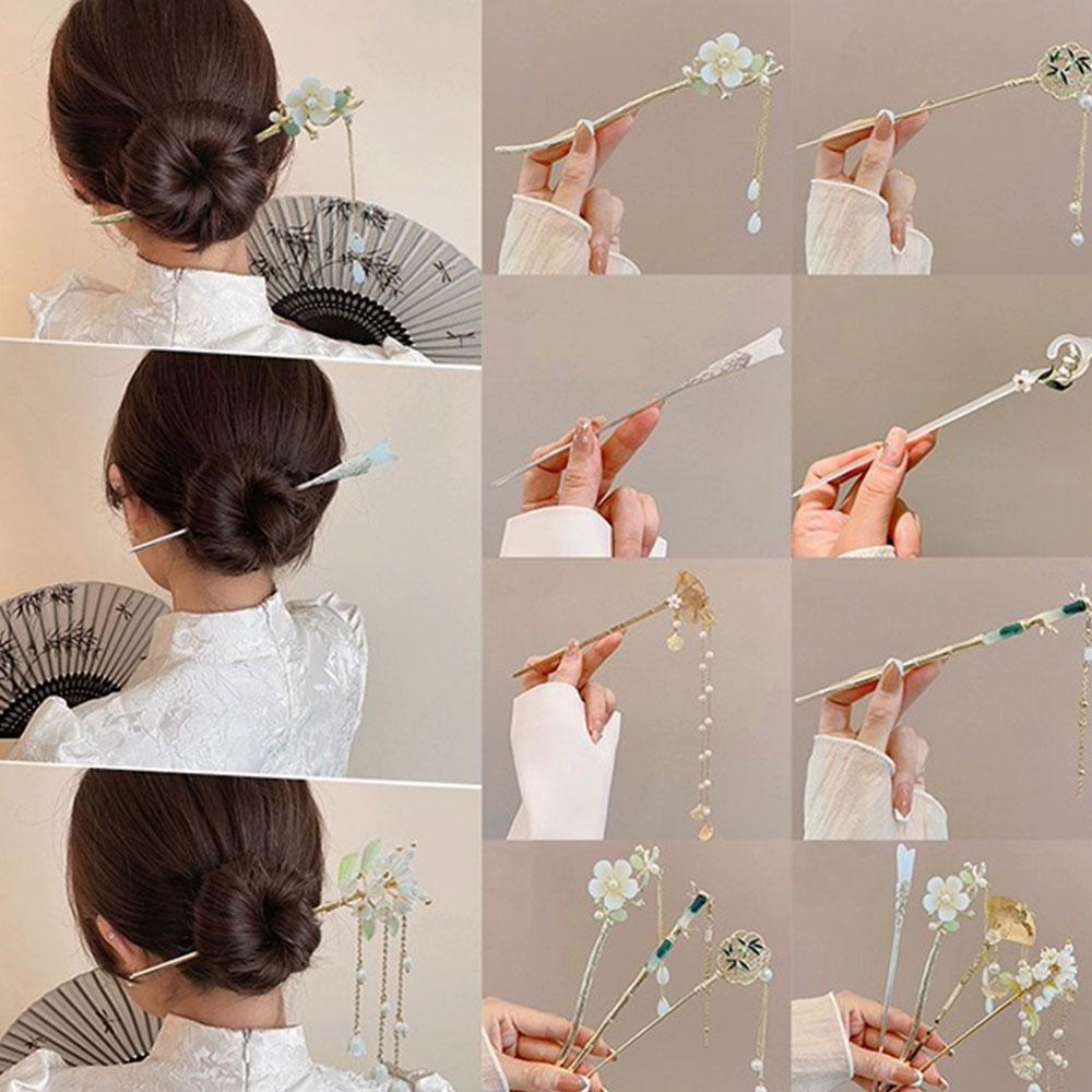 Elegant Chinese Style Tassel Hair Stick Hairpins Traditional Floral Hanfu Hair Sticks Women’s Vintage Bamboo Hair Accessories